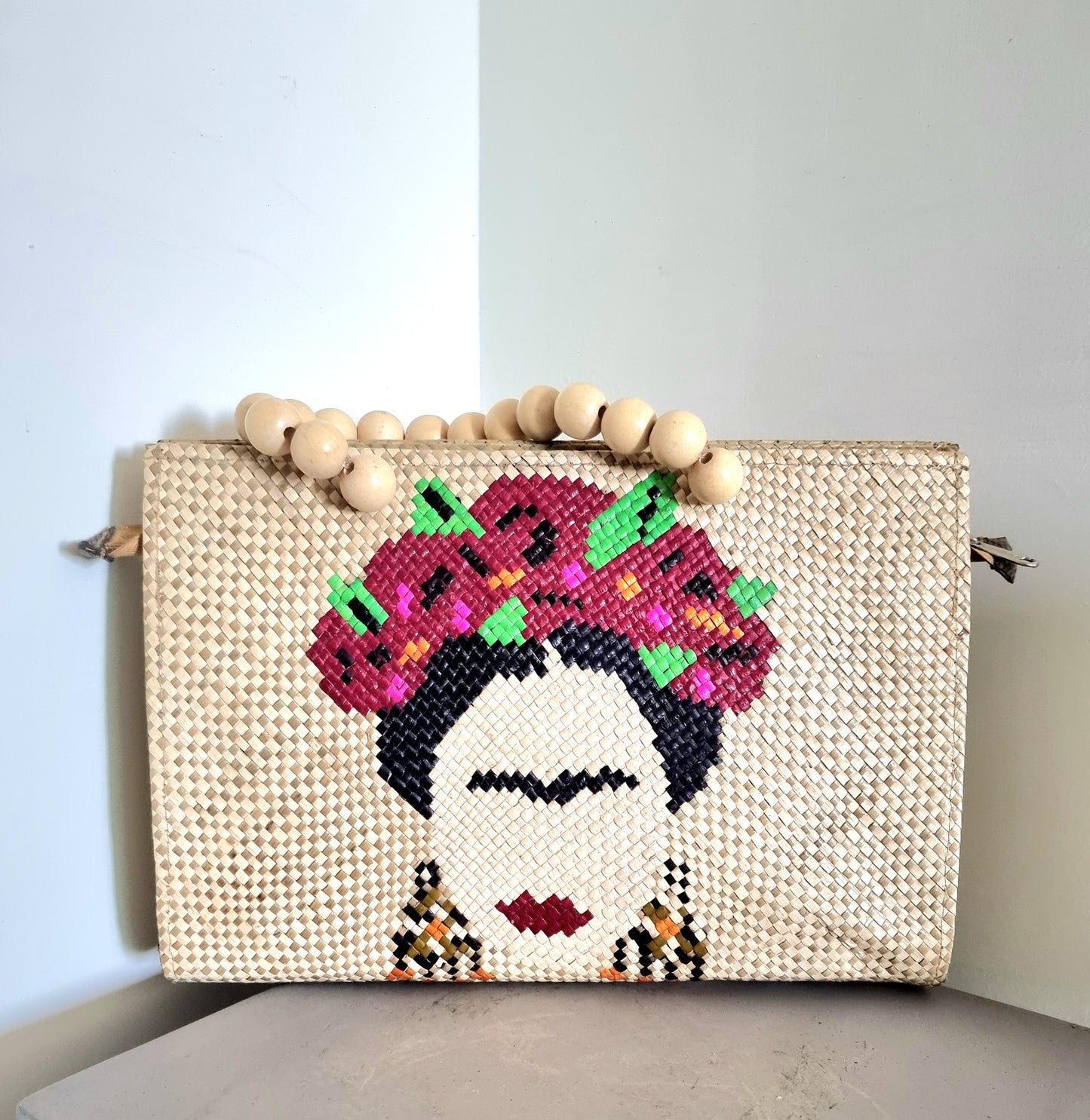 Frida Handwoven Bag with Wooden Beads Handle | Fab-Rika