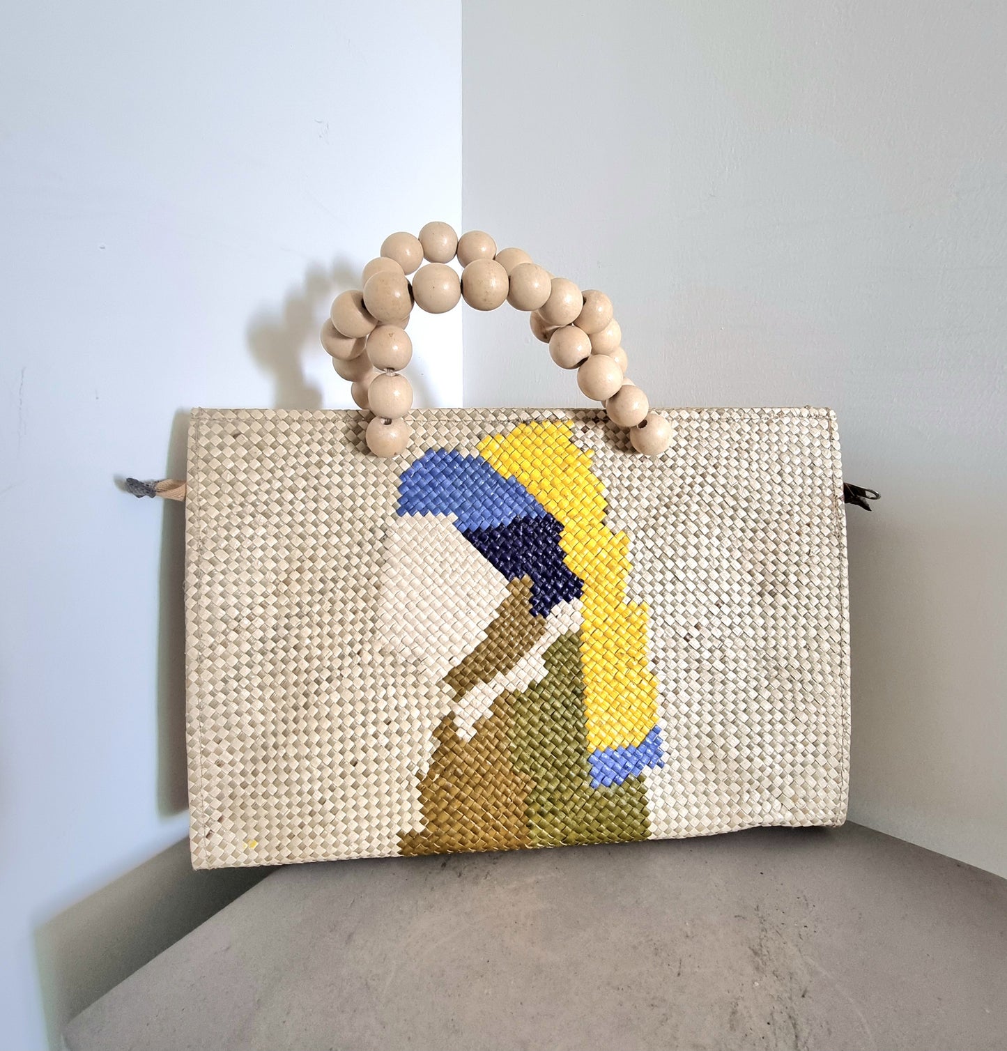 Vermeer Banig Bag with Wooden Beads Handle - FAB-RIKA