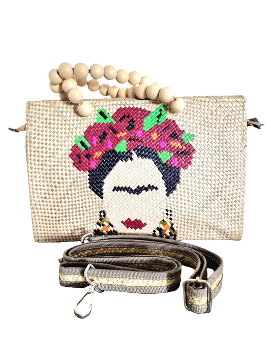 Frida Handwoven Bag with Wooden Beads Handle | Fab-Rika